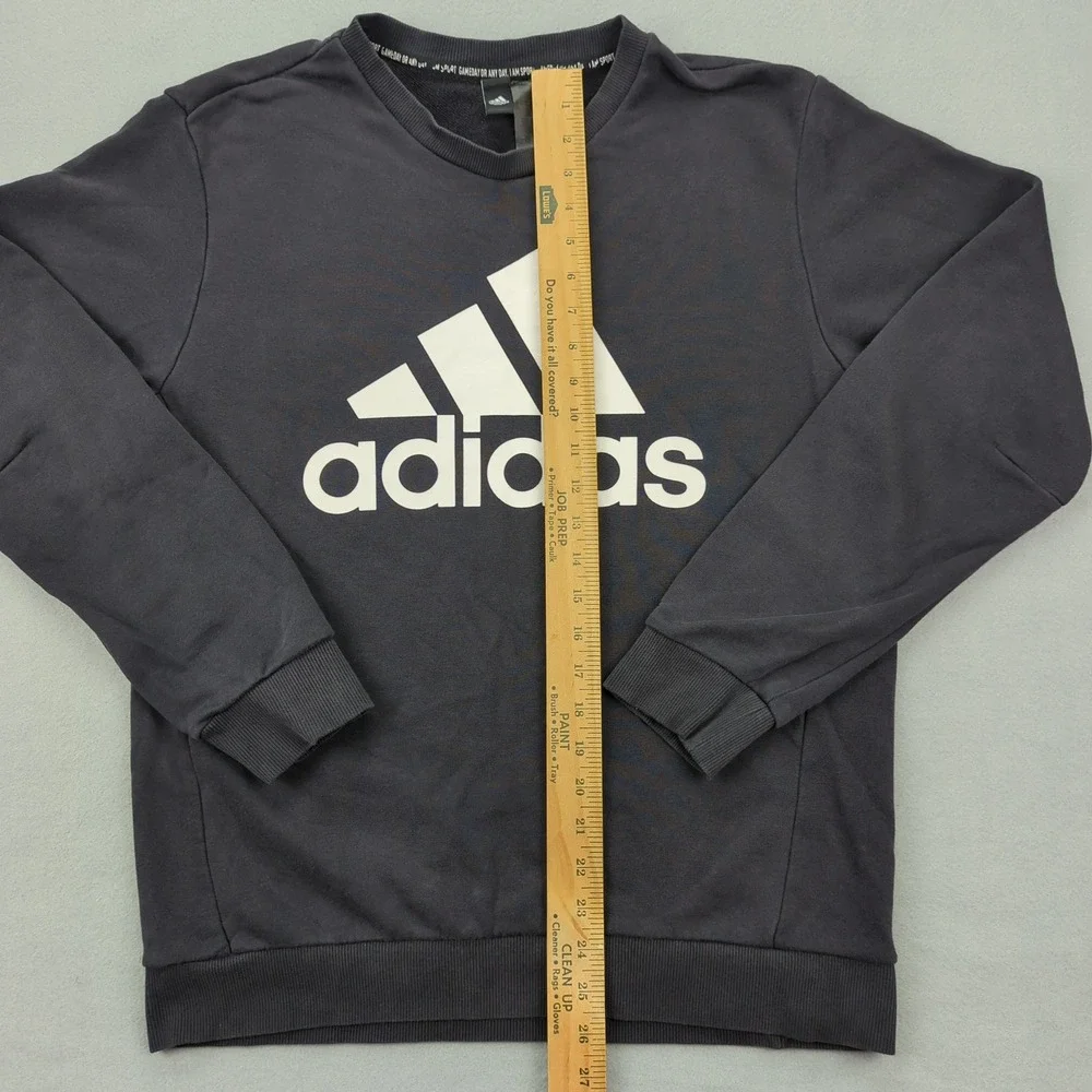 Adidas Crewneck‎ Sweatshirt Mens Medium Black Faded Big Logo Spellout Pullover